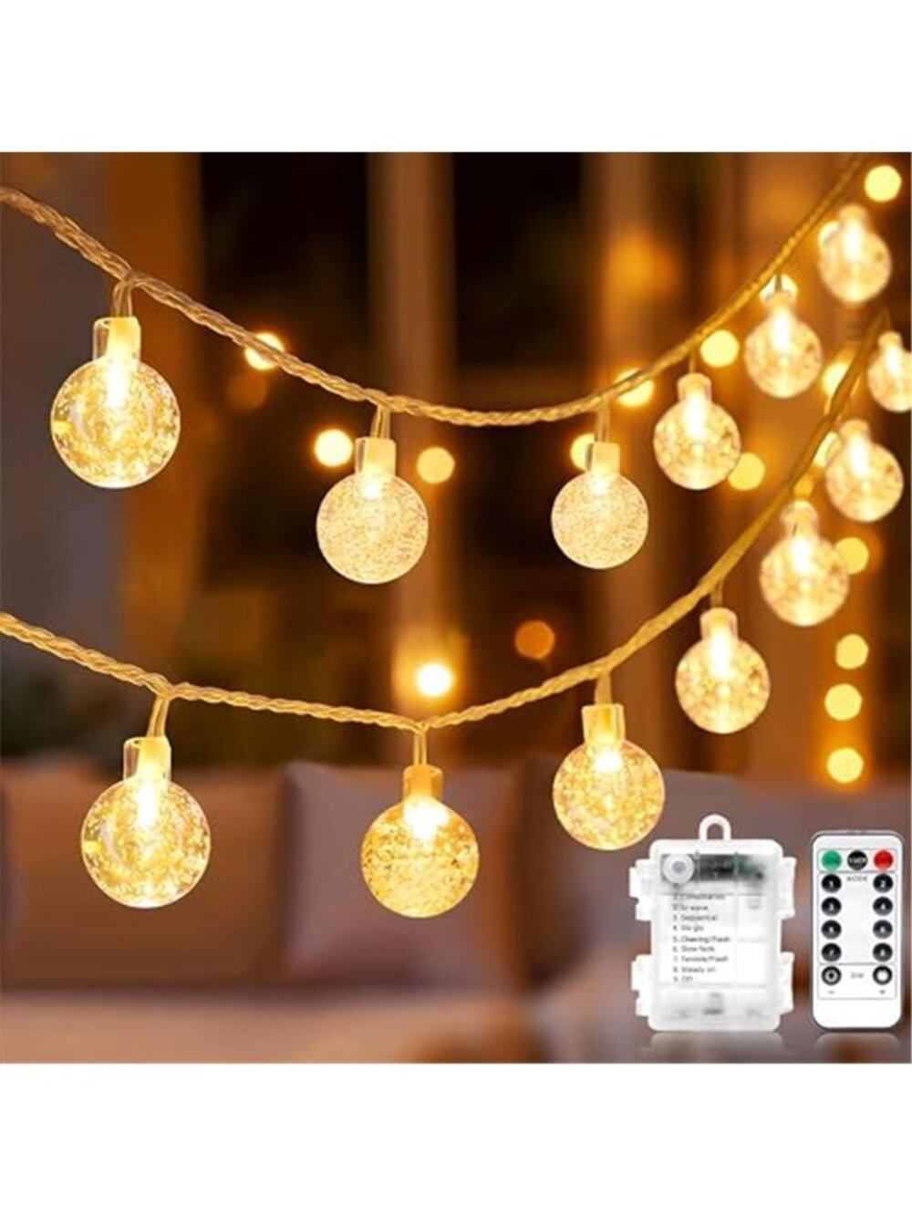 Globe String Lights Battery Operated Fairy Light 33ft 80LED & Remote